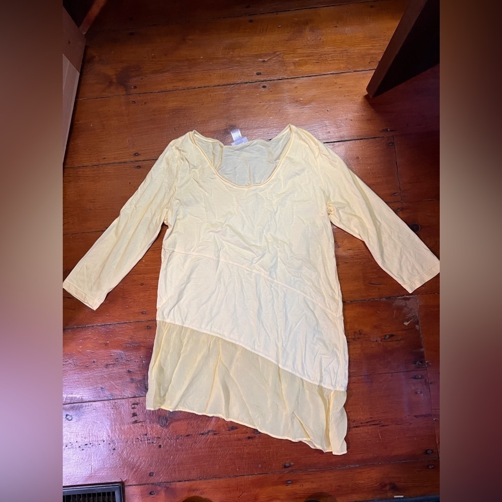 Soft Surroundings XL yellow tunic top asymmetrical chiffon cotton longline